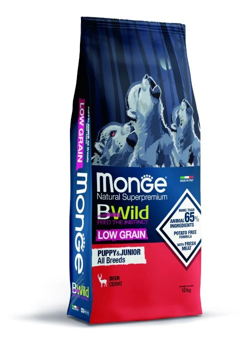 Monge BWild Low Grain All Breeds Puppy & Junior — cervo, sacco 12 kg