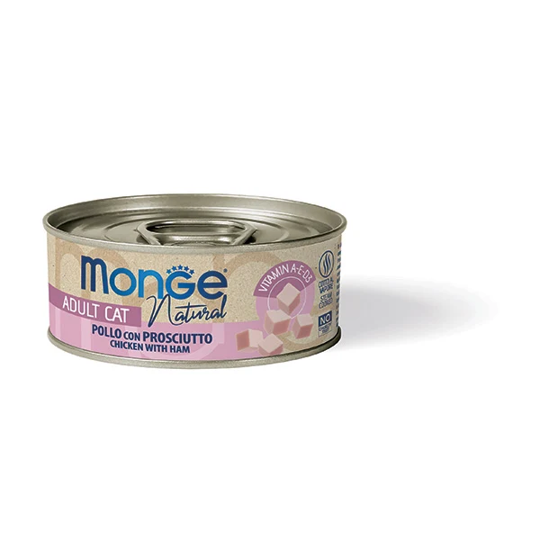 Monge Natural Adult — pollo con prosciutto, scatoletta 80 g